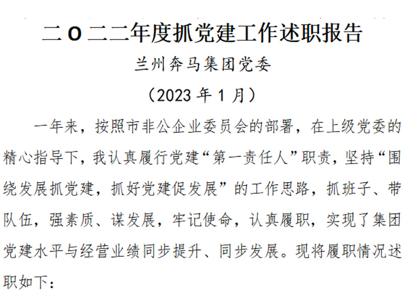 2022奔马集团党委抓党建工作述职报告